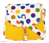 Colorful, white polka dots, designer canvas, sling bag