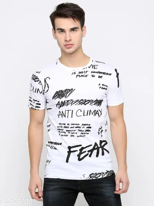 White cotton half sleeved men's t-shirt from MANIAC with printed design - S, M, L, XL available (refer size chart)