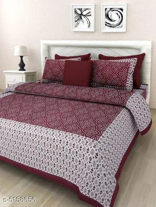 Trendy cotton queen double bedsheet, 140 thread count, 2 pillow covers, 100 x 90 size from India