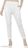 White cotton solid trousers