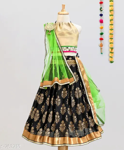 Sleeveless botanical stitch Ravishing Girls Lehanga Choli in various sizes, from 0-3 Months to 7-8 Years. Indian traditional babywear