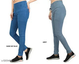 Dxblue-Grey Denim Skinny Fit Jeggings, stretchable high waist, elastic closer, ankle length (Pack of 2)