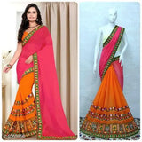 Orange sari with embroidery, Charvi Fashionable wear