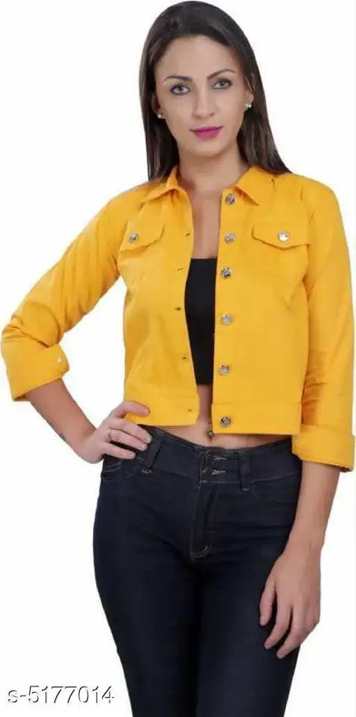 Solid cotton blend denim jacket for girls, India-made Genealo Flying New Trends full sleeve, long sleeves