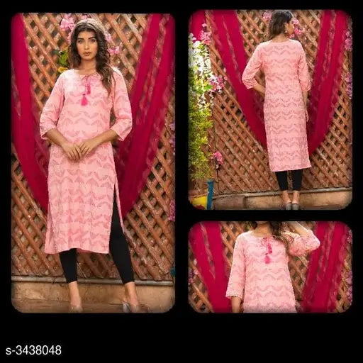 Pink and white print cotton blend kameez
