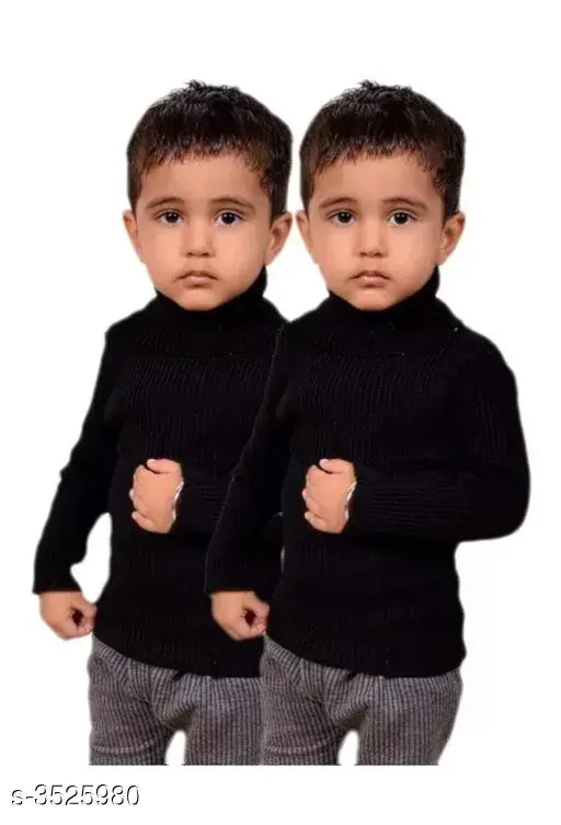 Boys brown wool sweaters pack of 2 - Warm self-design long-sleeve sweaters for toddlers and kids (0-12 years), India origin