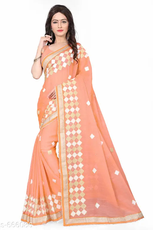 Gold-trimmed, versatile ethnic chiffon saree from India, perfect for special occasions