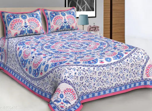 Modern cotton printed double bedsheets, 160 thread count, India origin