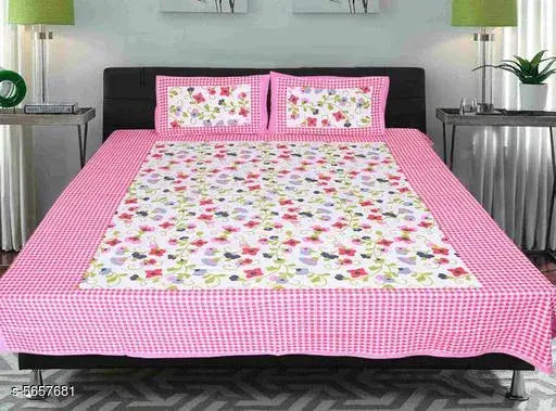 Attractive cotton 180 thread count queen bedsheet, pack of 1 with two pillow covers, Indian origin