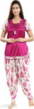 Trendy satin nightdress with patiala pants, solid net design, available in sizes L, XL, XXL, and free size