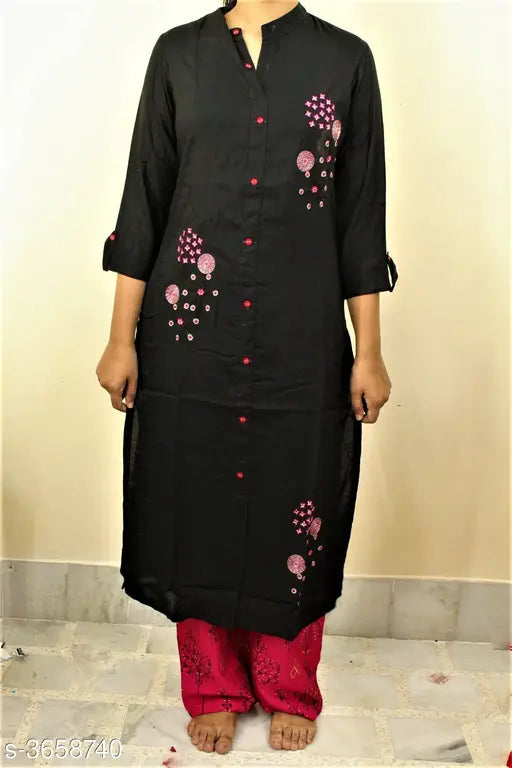 Black rayon kurta set with salwar