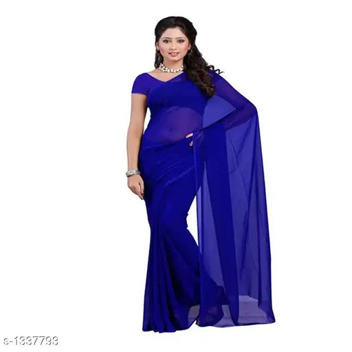 Blue georgette designer saree, knee-length with border detailing
