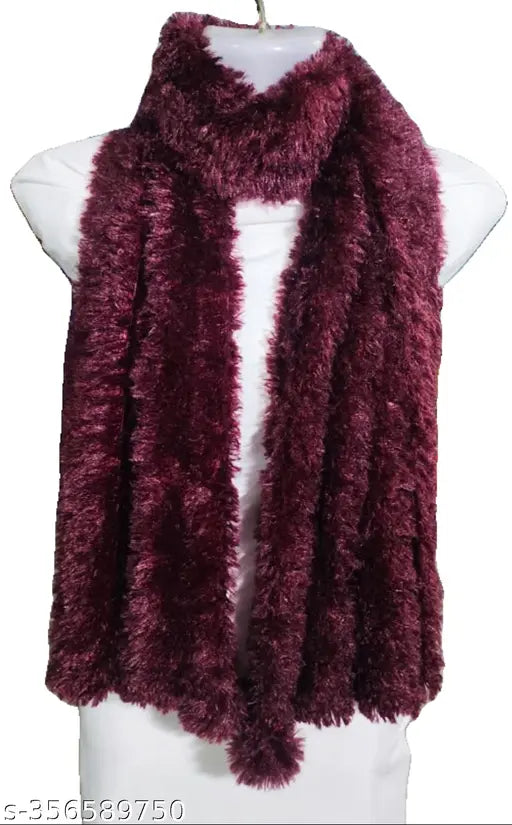 Acrylic solid faux fur scarf, trendy women's accessory - India