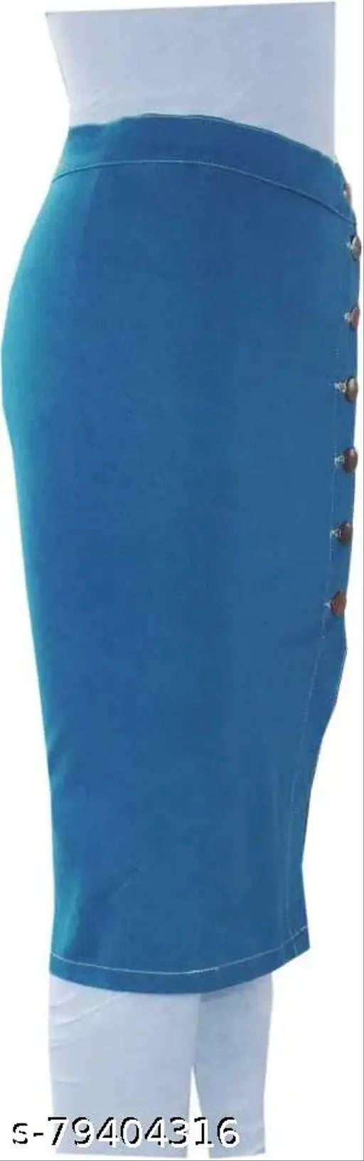 Solid denim women's skirt, 32-inch waist, 23-inch length, made in India