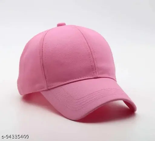 Baseball cap with a pink front panel, possibly made of cotton fabric. The image shows a single baseball cap against a white background