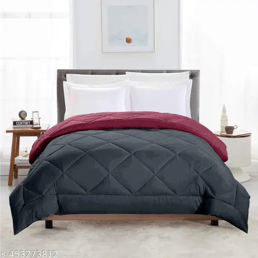 Reversible microfiber comforter single bed (220 GSM wadding, 110 GSM peached extra soft), all-weather, 60 x 90 inches - soft, cozy, lightweight, hypoallergenic, reversible design with diamond stitching