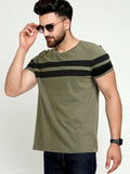 Olive cotton AUSK men's horizontal stripes round t-shirt, short sleeves, size options from XXS to XXL
