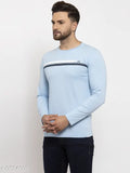 Sky Blue cotton blend long sleeve printed t-shirt, regular fit for men