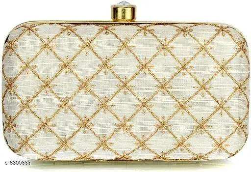 Gold and white patterned clutch, zip closure