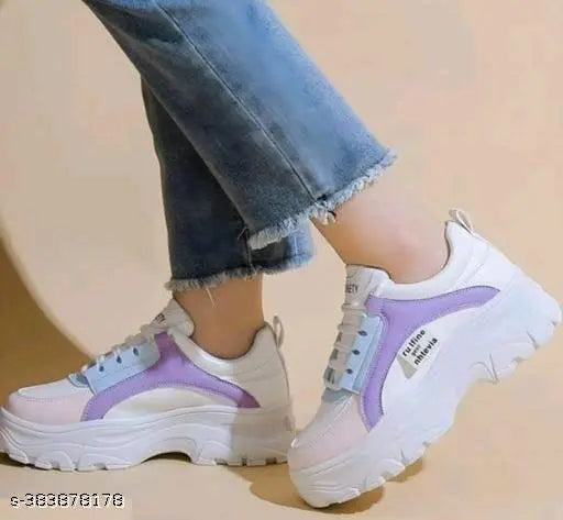 Purple colorblocked mesh and rubber girls' shoes for parties, lace-up design, size options: 4, 5, 6, 7, 8 (India origin)