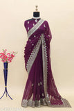 Maroon georgette saree with blouse and pallu