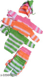 Striped wool newborn sweater set: 3-piece combo includes sweater, payjama, cap & booties - India