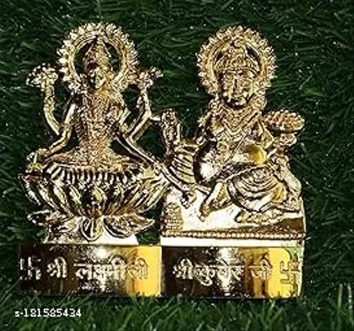 Gold-plated Metal Laxmi Kuber Idol, Hindu deities for prosperous Diwali decor or worship