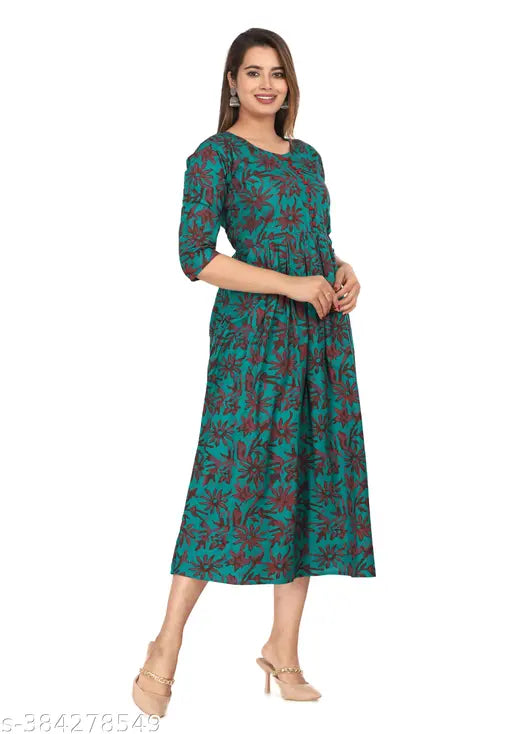Women's Rayon Blue Anarkali Kurti, three-quarter sleeves, self-design, M-XXXL sizes available, aqua blue traditional Indian clothing on hanger