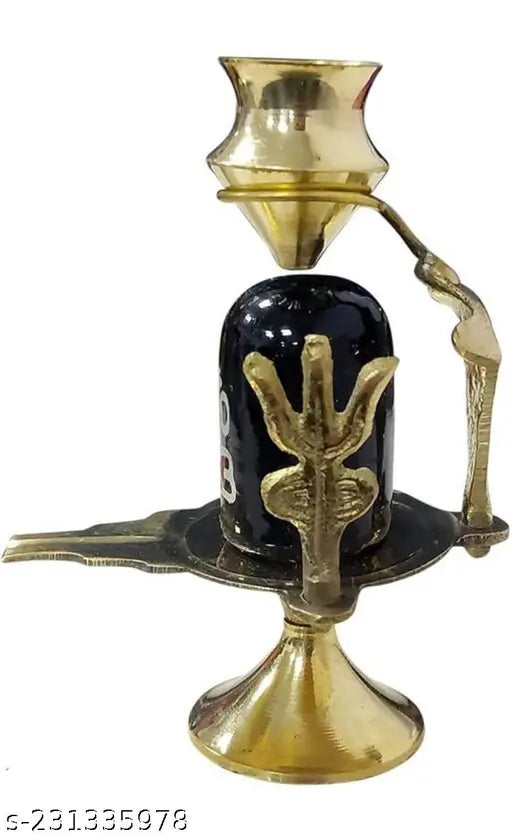 Brass Shivling, stone-studded Shivaling statue for Shiva puja, 10cm x 9cm x 6cm Indian craftsmanship