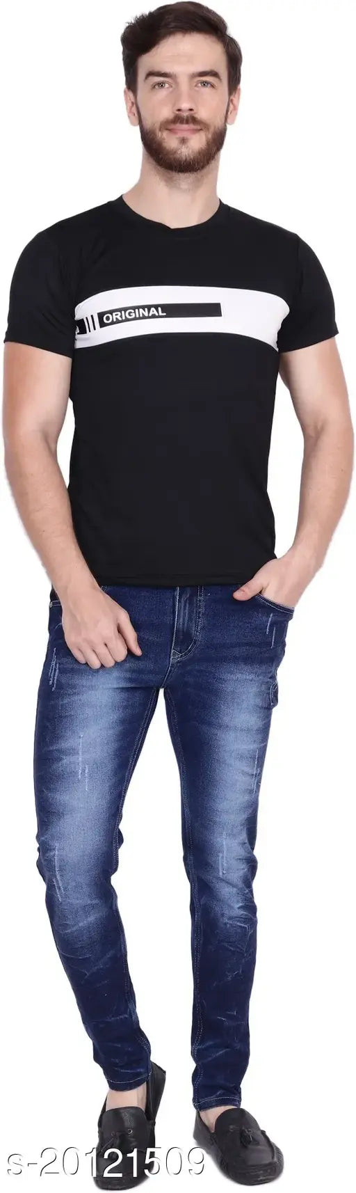 Dark blue denim slim fit jeans for men by Bestloo, perfect for everyday wear