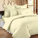 Ivory striped cotton bedsheet, 300 TC, 100x108 King size with 2 pillow covers, made in India