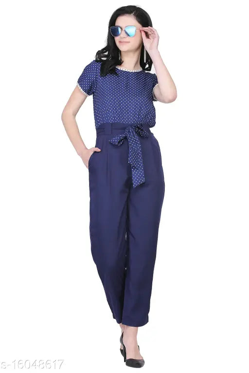 Trendy printed net polyester women's jumpsuit with short sleeves, size S-XL, on model (34/54/32, 36/55/33, 38/56/34, 40/57/35)