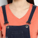 Navy blue denim solid strapless jumpsuit, sleeveless style for women