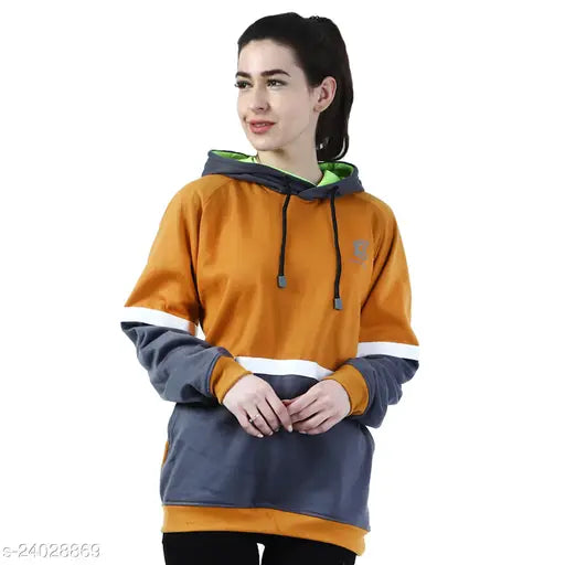 Indian cotton blend women's full sleeve hoodie, kangaroo pocket pullover in solid color - CKHDG06