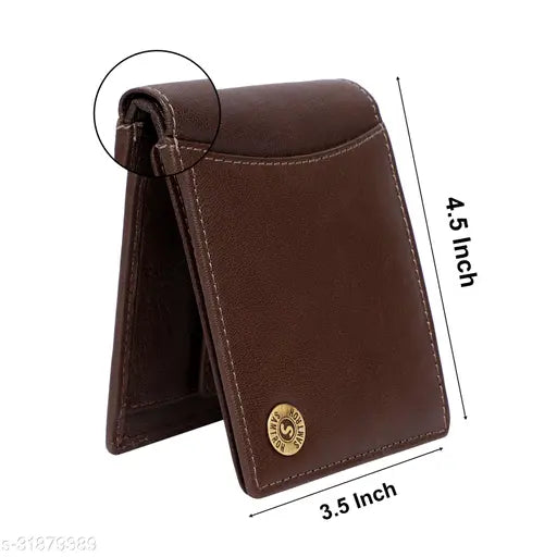 Leather Solid Brand Logo Embellished Wallet (2 compartments), free size (9cm x 11cm), compact and functional design, Made in India