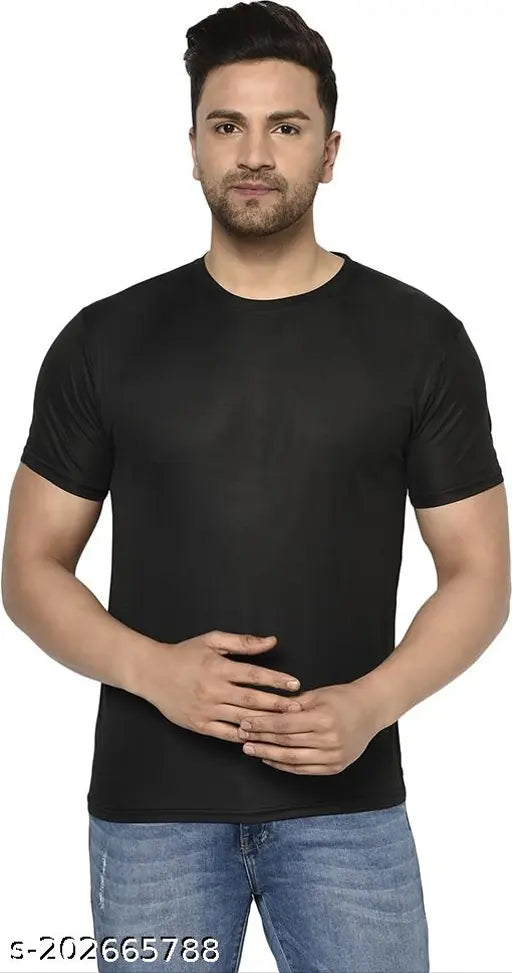 Red, black, orange cotton blend men's round neck t-shirt, solid design for casual outings