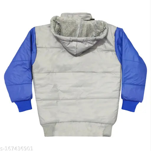 Grey polyester boy's trandy jacket with hood and pockets, pack of 1