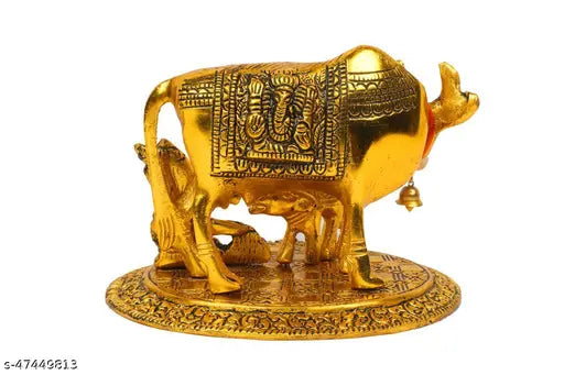 Metal Kamdhenu statue: Voguish Idols Krishna figurine, Indian home decor for puja and worship