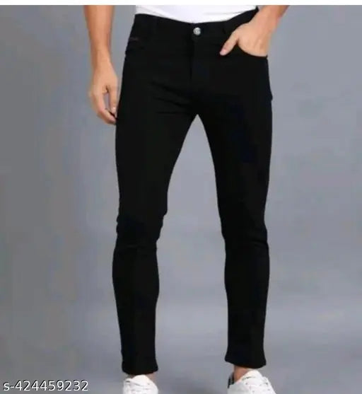 Stylish Men's black denim jeans, solid pattern, versatile wardrobe staple for contemporary fashion