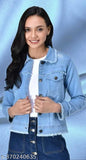 Light dyed/washed denim women's jacket with long sleeves. Size: S-XL, made in India