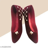 Maroon velvet slip-on shoes, lace accents