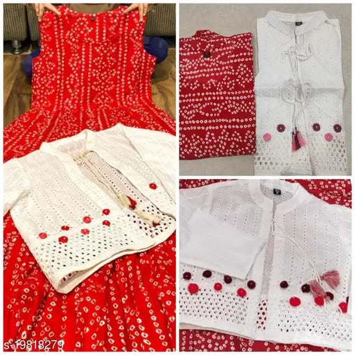 Trendy rayon flared long kurti, printed combo for women, sleeveless, Indian fashion