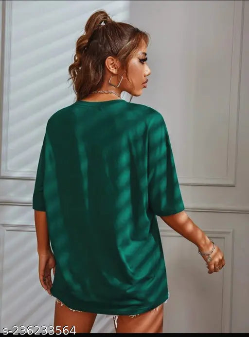 Green cotton drop shoulder t-shirt women's oversized casual
