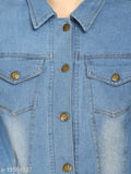 Denim solid waistcoat for trendy fashionista women, long-sleeved jacket with size options S, M, L, XL (India)