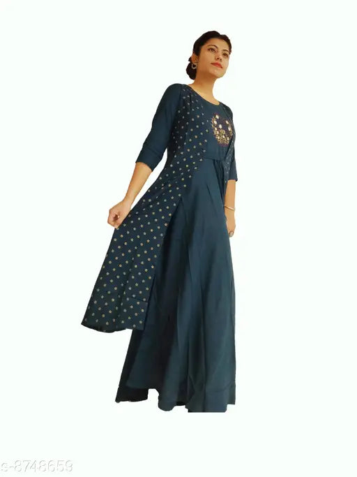 Dark blue sequined kameez, long kurta with sequins