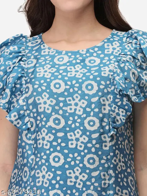 Viscose printed regular fit western top, short sleeves, stylish for any occasion - India