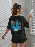 Black and white butterfly print t-shirt for women, half sleeve, round neck, oversized, loose fitting casual wear