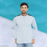 Blue all-over printed full sleeve polo t-shirt, cotton blend for men's Wild West style