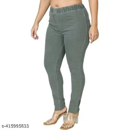 Vintage slim-fit high waist stretchable denim jeggings in colorblocked design. Export quality super soft denim for women." (107 characters)