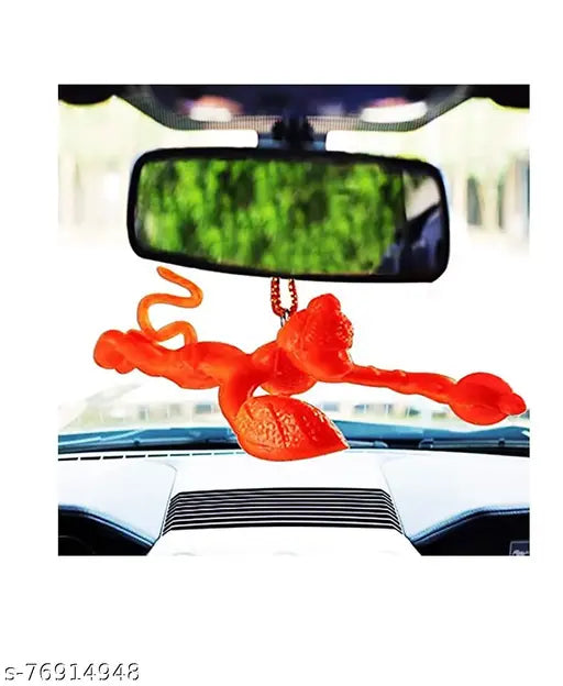 Idol Orange Flying Hanuman Ji car rear view mirror accessory, traditional Indian religious decor